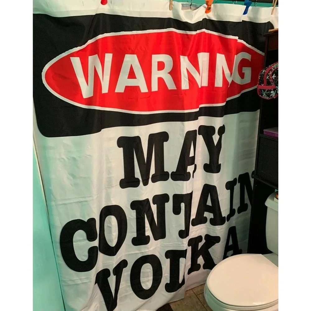 CafePress May Contain Vodka Shower Curtain (769898806) Open Pkg FS Bnfts Charity